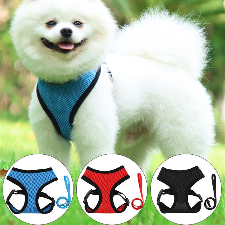 HKM-532499 Reflective Breathable Mesh Dog Chest Strap – Adjustable Polyester Harness in Black, Blue, Pink, Red