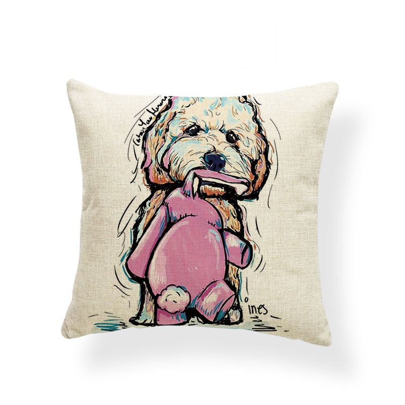 HKM-532691 Dog Series Linen Cushion Cover - Spandex Material, 45x45cm Size