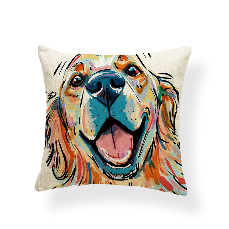 HKM-532691 Dog Series Linen Cushion Cover - Spandex Material, 45x45cm Size