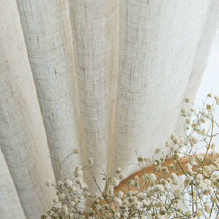 HKM-532691 Japanese Linen Semi-Sheer Half Shade Curtain for Balcony and Living Room, Available in Multiple Colors