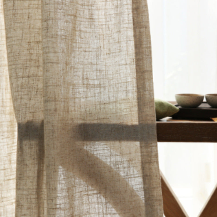 HKM-532691 Japanese Linen Semi-Sheer Half Shade Curtain for Balcony and Living Room, Available in Multiple Colors