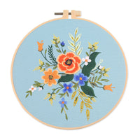 HKM-532819 Nordic Pure Cotton DIY Embroidery Kit - Fancy Flowers & Plants Design, 30x30 Canvas with 20 Diameter Embroidery