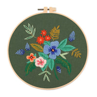 HKM-532819 Nordic Pure Cotton DIY Embroidery Kit - Fancy Flowers & Plants Design, 30x30 Canvas with 20 Diameter Embroidery