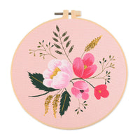 HKM-532819 Nordic Pure Cotton DIY Embroidery Kit - Fancy Flowers & Plants Design, 30x30 Canvas with 20 Diameter Embroidery