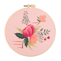 HKM-532819 Nordic Pure Cotton DIY Embroidery Kit - Fancy Flowers & Plants Design, 30x30 Canvas with 20 Diameter Embroidery