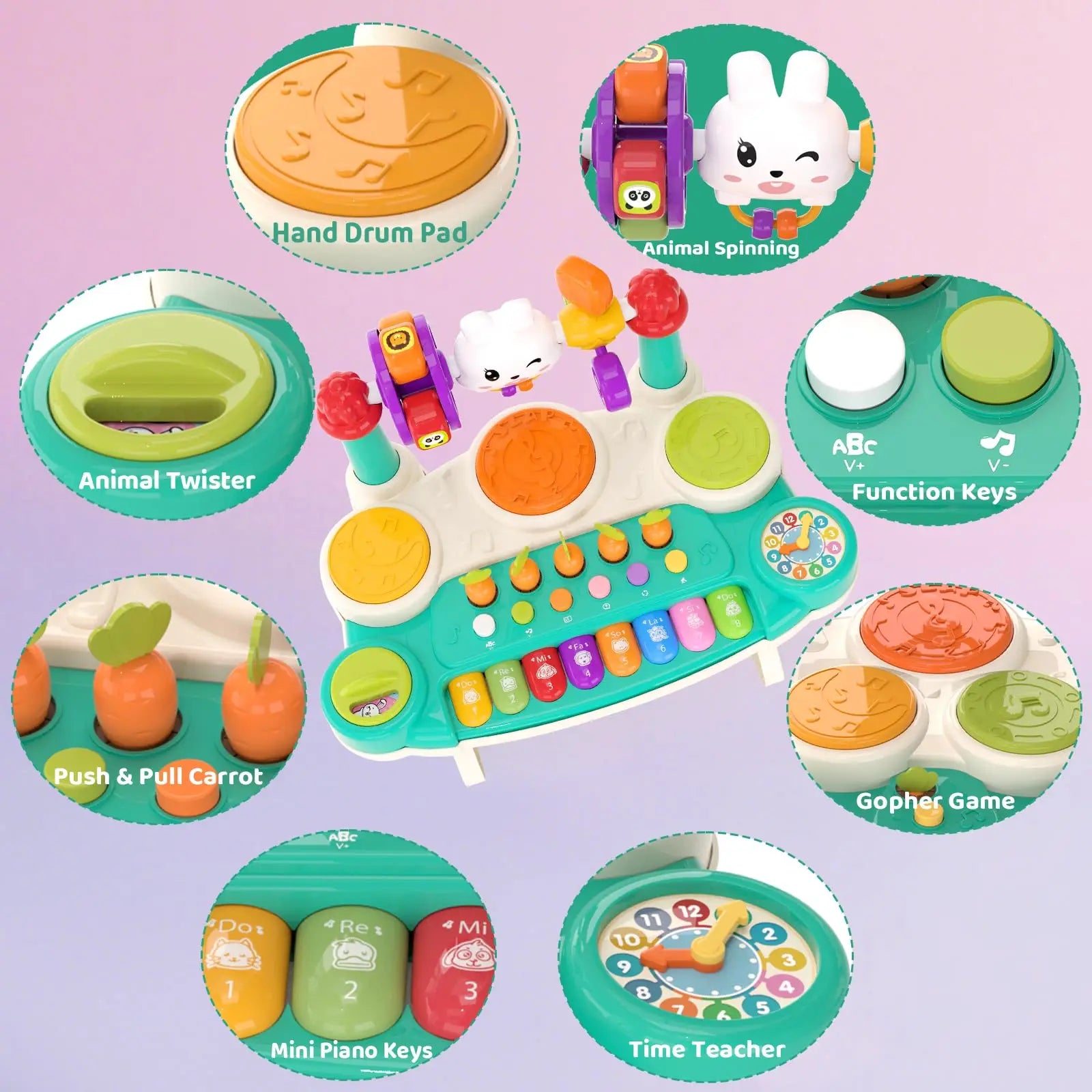 20-in-1 Educational Musical Rabbit Piano Toy for Early Learning and Development