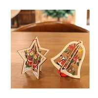 HKM-532947 Wooden Five-pointed Star and Bell Ornaments for Christmas Decor