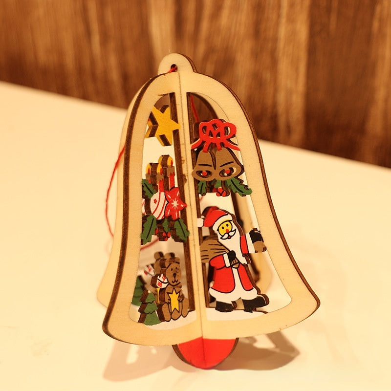 HKM-532947 Wooden Five-pointed Star and Bell Ornaments for Christmas Decor