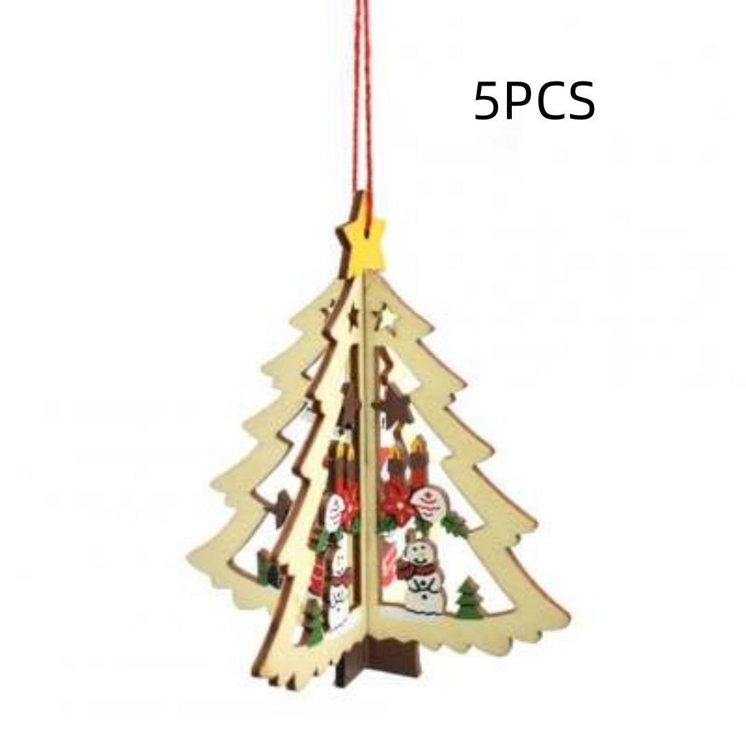 HKM-532947 Wooden Five-pointed Star and Bell Ornaments for Christmas Decor