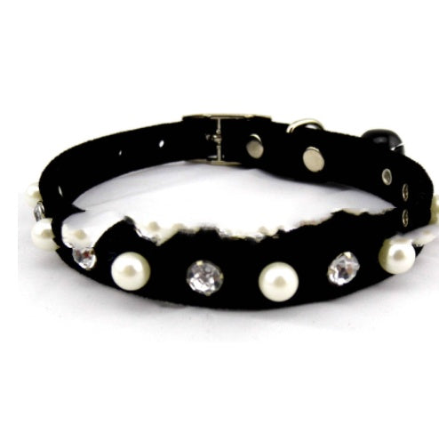 HKM-533011 Pearl Rhinestone Dog Leash in Blue, Black, Red, Pink - Comfortable PU Material