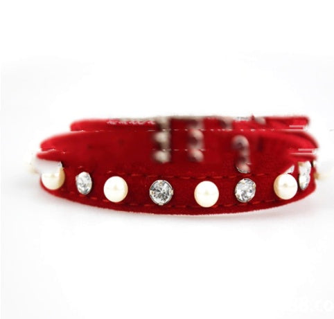 HKM-533011 Pearl Rhinestone Dog Leash in Blue, Black, Red, Pink - Comfortable PU Material