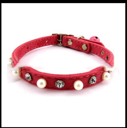 HKM-533011 Pearl Rhinestone Dog Leash in Blue, Black, Red, Pink - Comfortable PU Material