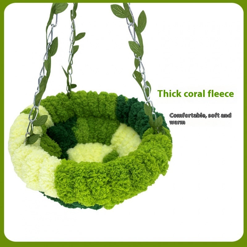 HKM-533075 Forest Style Hanging Hammock Nest for Parrots - Deep Forest Green