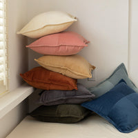HKM-533203 Corduroy Fly Edge Pillow Cover - 100% Cotton, 50x50cm with Zipper Closure