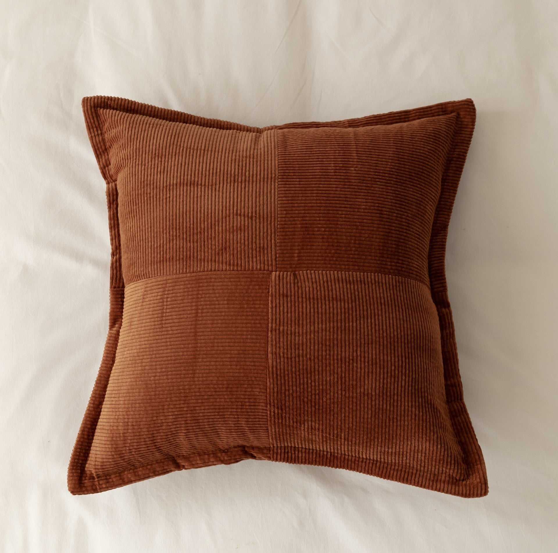 HKM-533203 Corduroy Fly Edge Pillow Cover - 100% Cotton, 50x50cm with Zipper Closure