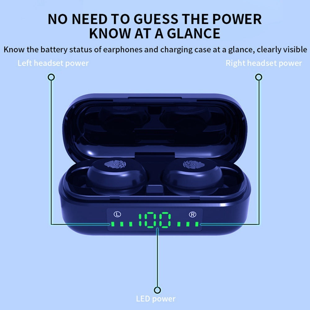 HKM-533203 Wireless Bluetooth Headset with Touch Digital Display and Voice Control - Stereo Earplugs, 10m Range