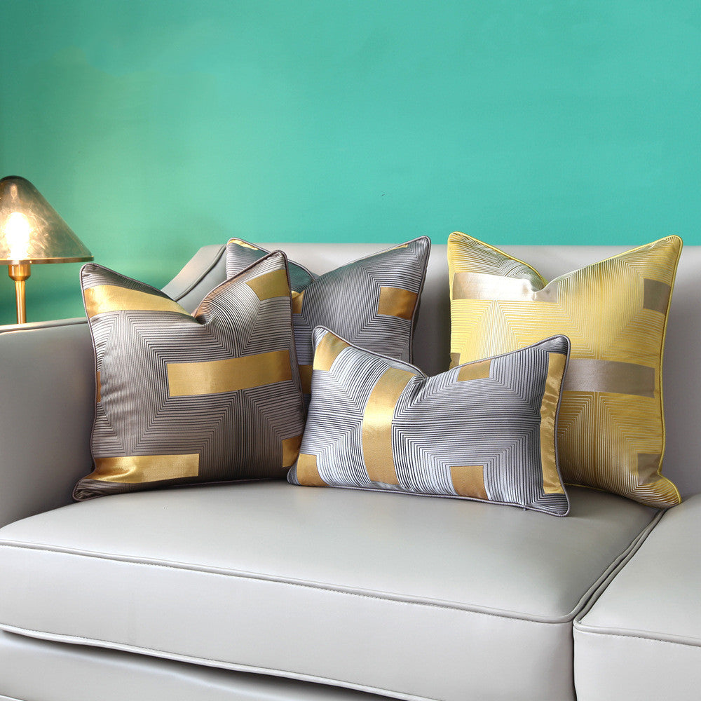 HKM-533267 Geometric Abstract Satin Pillowcase - 45x45cm in Yellow, Gray, Coffee, Light Blue, and Orange