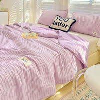 HKM-533459 Korean Style Washed Cotton Color Matching Bed Sheet Set - Solid Color Summer Quilt in Modern Simplicity