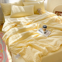 HKM-533459 Korean Style Washed Cotton Color Matching Bed Sheet Set - Solid Color Summer Quilt in Modern Simplicity