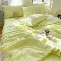 HKM-533459 Korean Style Washed Cotton Color Matching Bed Sheet Set - Solid Color Summer Quilt in Modern Simplicity