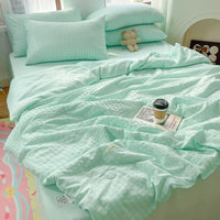 HKM-533459 Korean Style Washed Cotton Color Matching Bed Sheet Set - Solid Color Summer Quilt in Modern Simplicity