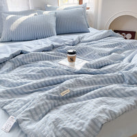 HKM-533459 Korean Style Washed Cotton Color Matching Bed Sheet Set - Solid Color Summer Quilt in Modern Simplicity