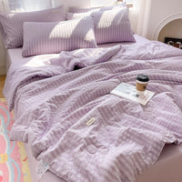 HKM-533459 Korean Style Washed Cotton Color Matching Bed Sheet Set - Solid Color Summer Quilt in Modern Simplicity