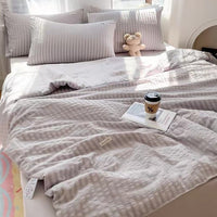 HKM-533459 Korean Style Washed Cotton Color Matching Bed Sheet Set - Solid Color Summer Quilt in Modern Simplicity