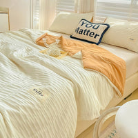 HKM-533459 Korean Style Washed Cotton Color Matching Bed Sheet Set - Solid Color Summer Quilt in Modern Simplicity