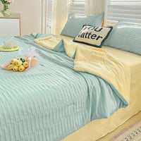 HKM-533459 Korean Style Washed Cotton Color Matching Bed Sheet Set - Solid Color Summer Quilt in Modern Simplicity