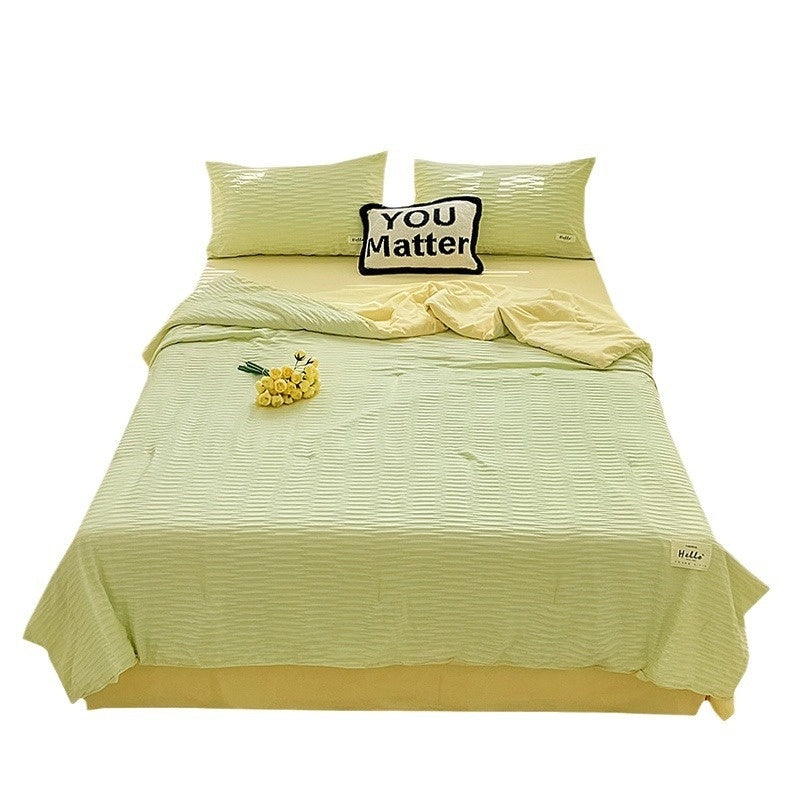HKM-533459 Korean Style Washed Cotton Color Matching Bed Sheet Set - Solid Color Summer Quilt in Modern Simplicity