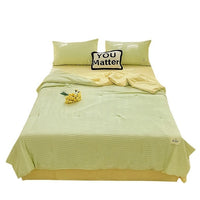 HKM-533459 Korean Style Washed Cotton Color Matching Bed Sheet Set - Solid Color Summer Quilt in Modern Simplicity