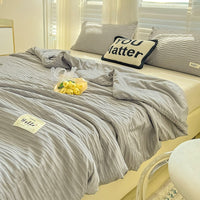 HKM-533459 Korean Style Washed Cotton Color Matching Bed Sheet Set - Solid Color Summer Quilt in Modern Simplicity
