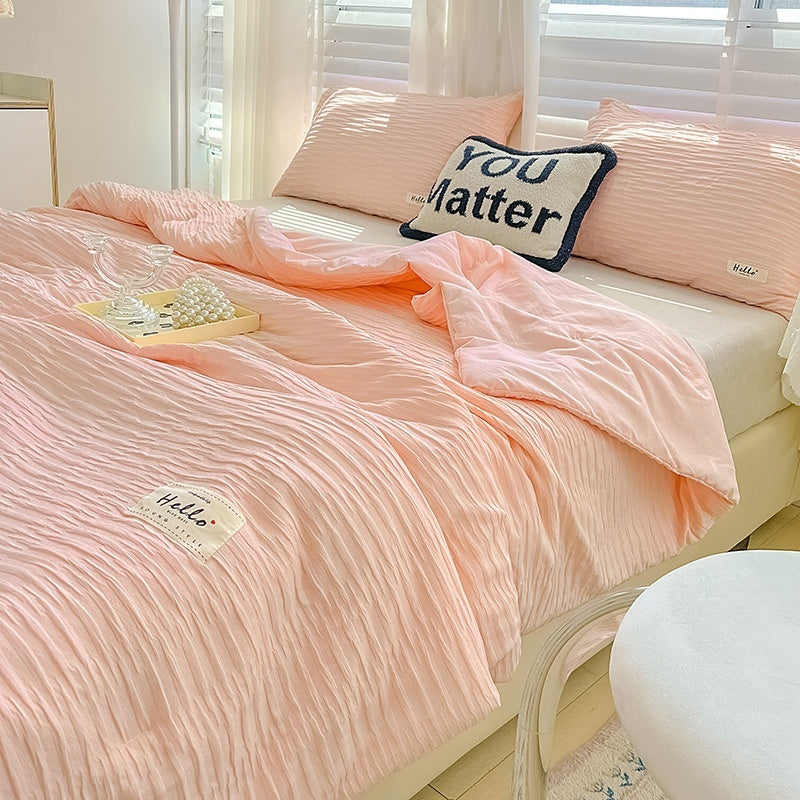 HKM-533459 Korean Style Washed Cotton Color Matching Bed Sheet Set - Solid Color Summer Quilt in Modern Simplicity