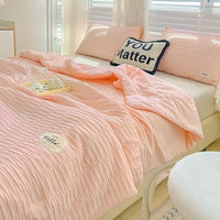 HKM-533459 Korean Style Washed Cotton Color Matching Bed Sheet Set - Solid Color Summer Quilt in Modern Simplicity