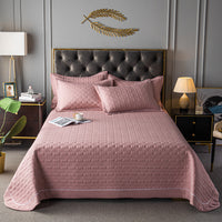 HKM-533459 Quilted Padded Bed Cover Set - Modern Minimalist Design, Includes Pillowcase Pair, Available in Various Colors