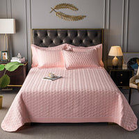 HKM-533459 Quilted Padded Bed Cover Set - Modern Minimalist Design, Includes Pillowcase Pair, Available in Various Colors