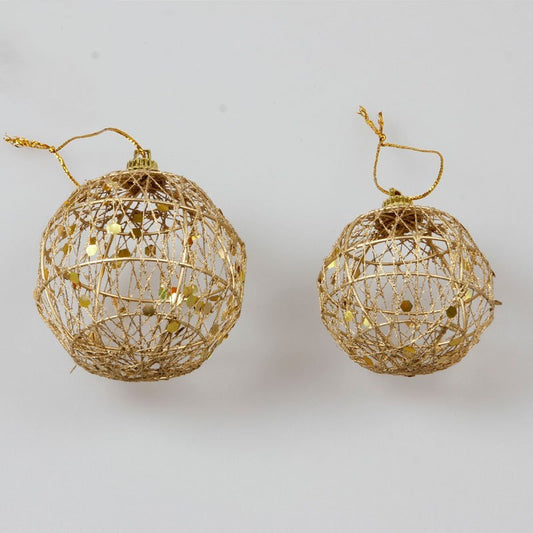 HKM-533907 Gold Dusted Scaly Christmas Ornaments - Set of 12 Decorative Balls in Two Sizes: 6cm and 5cm