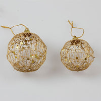 HKM-533907 Gold Dusted Scaly Christmas Ornaments - Set of 12 Decorative Balls in Two Sizes: 6cm and 5cm