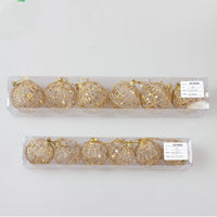HKM-533907 Gold Dusted Scaly Christmas Ornaments - Set of 12 Decorative Balls in Two Sizes: 6cm and 5cm