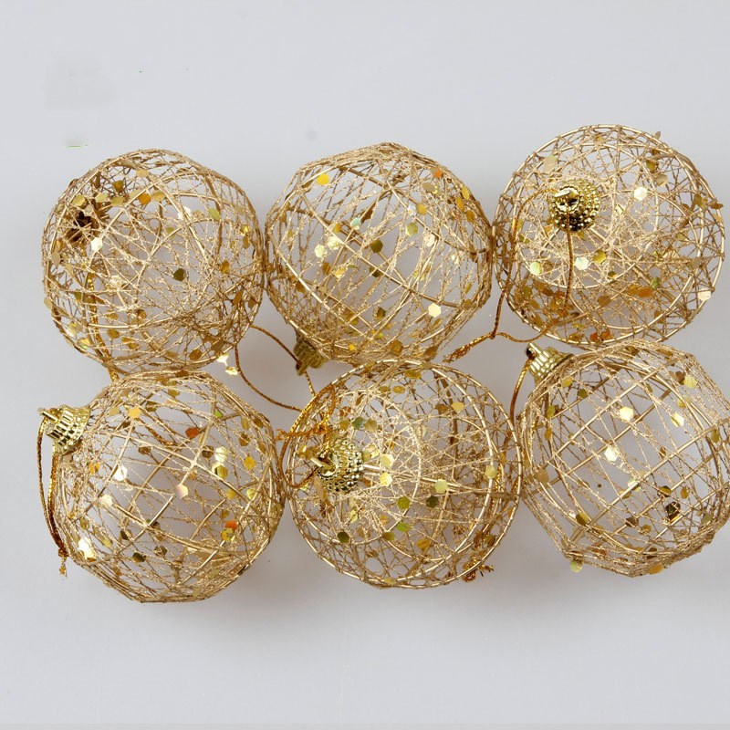 HKM-533907 Gold Dusted Scaly Christmas Ornaments - Set of 12 Decorative Balls in Two Sizes: 6cm and 5cm