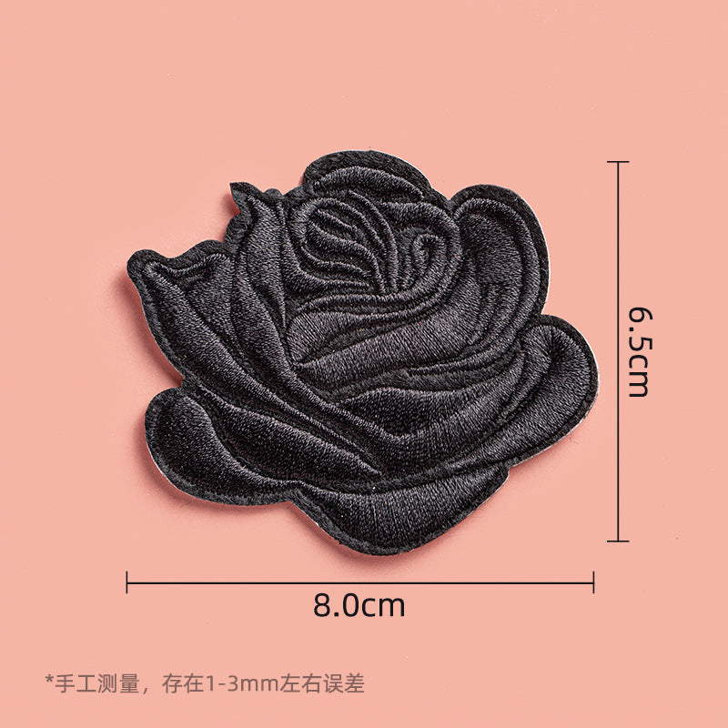 HKM-533971 Self-Adhesive Black Embroidery Patch for Clothing Repair - 6 Stickers Set