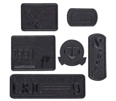 HKM-533971 Self-Adhesive Black Embroidery Patch for Clothing Repair - 6 Stickers Set