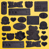 HKM-533971 Self-Adhesive Black Embroidery Patch for Clothing Repair - 6 Stickers Set