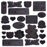 HKM-533971 Self-Adhesive Black Embroidery Patch for Clothing Repair - 6 Stickers Set
