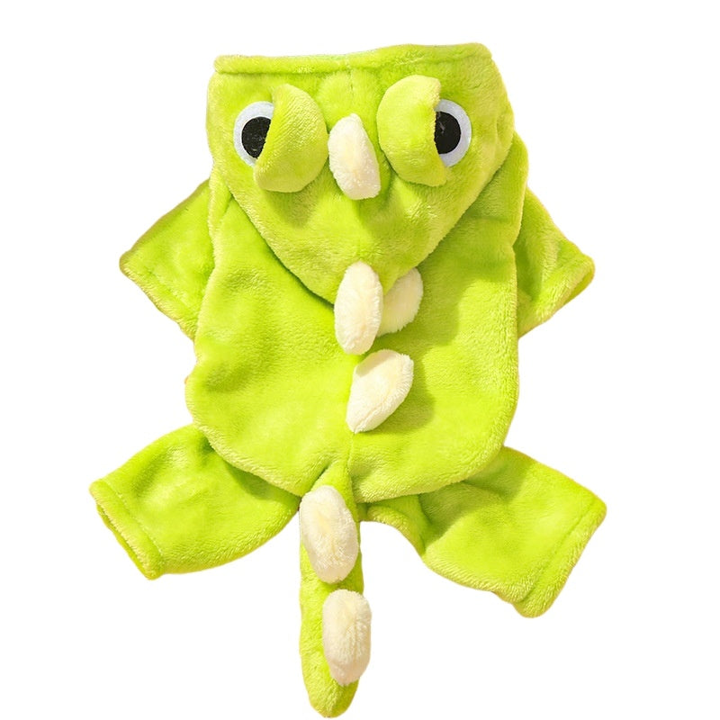 HKM-534099 Cute Dinosaur Fleece Costume for Small Dogs - Cozy 4-Legged Outfit for Autumn and Winter