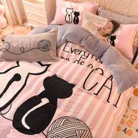 HKM-534291 Cartoon Milk Velvet Bed Set - Quilt Cover, Pillowcases & Sheet - Soft Flannel, 200x230cm