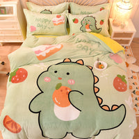 HKM-534291 Cartoon Milk Velvet Bed Set - Quilt Cover, Pillowcases & Sheet - Soft Flannel, 200x230cm