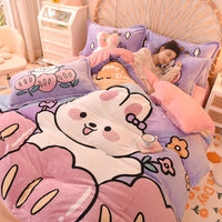 HKM-534291 Cartoon Milk Velvet Bed Set - Quilt Cover, Pillowcases & Sheet - Soft Flannel, 200x230cm