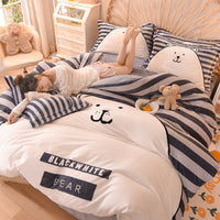 HKM-534291 Cartoon Milk Velvet Bed Set - Quilt Cover, Pillowcases & Sheet - Soft Flannel, 200x230cm